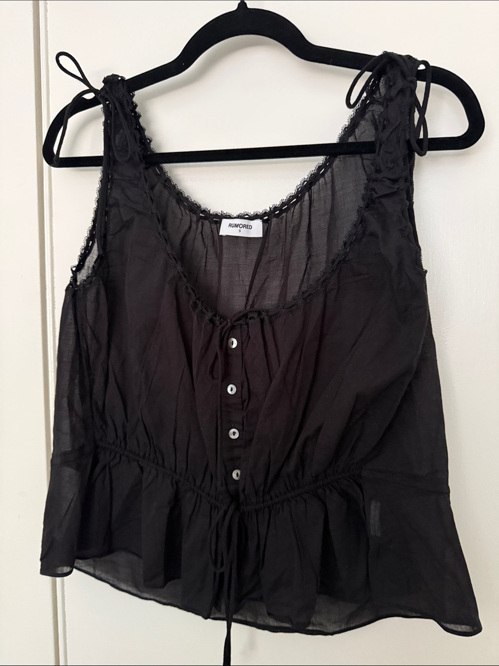 Rumored Tie-Front Sheer Sleeveless Top - Black - Picture 3 of 6
